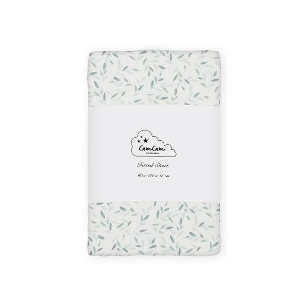 Cam Cam Fitted Cot Bed Sheet - Green Leaves (70 x 140cm) - Scandibørn