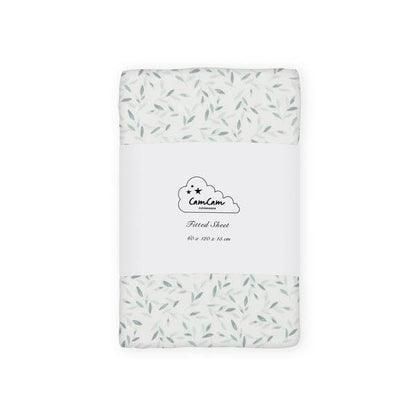 Cam Cam Fitted Cot Bed Sheet - Green Leaves (70 x 140cm) - Scandibørn
