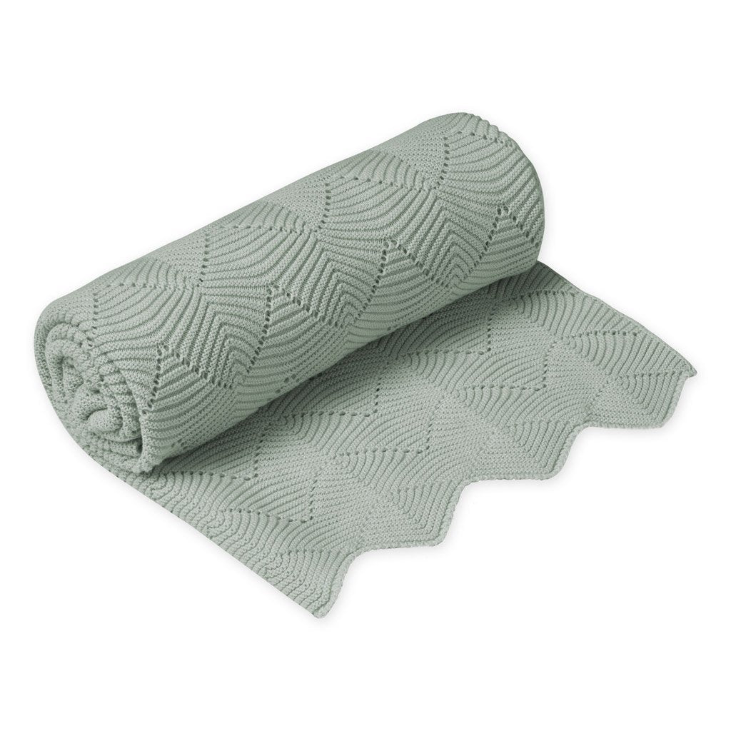 Cam Cam Scallop Knit Blanket - Dusty Green - Scandibørn