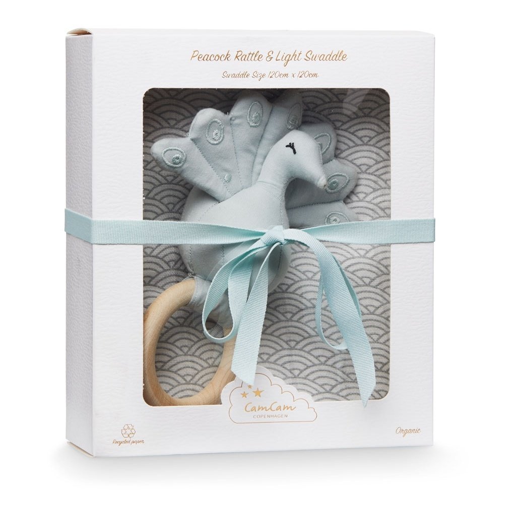 Cam Cam Swaddle and Rattle Gift Box in Grey Wave - Scandibørn
