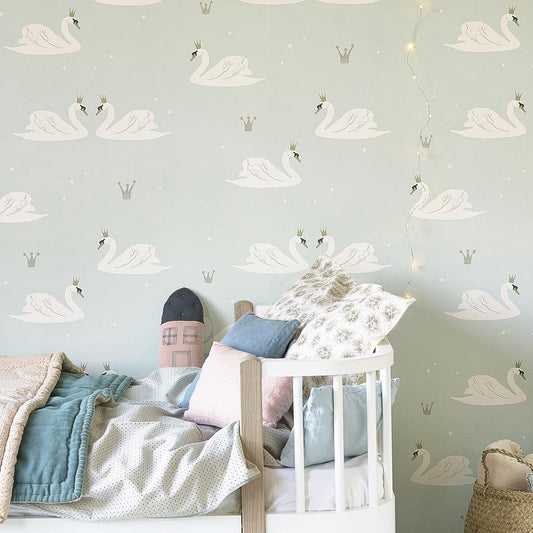 Hibou Home - Swans wallpaper in Mint - Scandibørn
