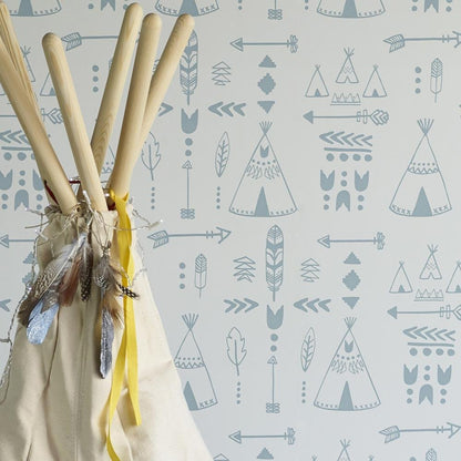 Hibou Home - Teepees wallpaper in Storm Green/Grey - Scandibørn