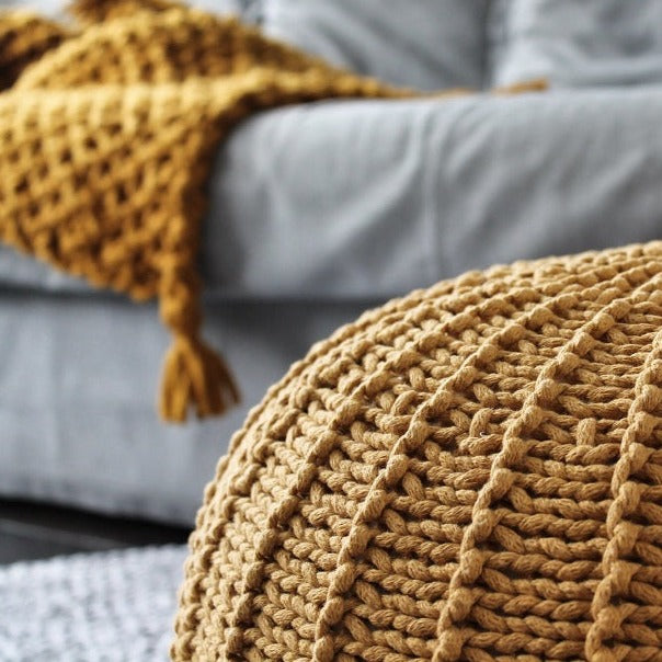 Mustard knitted pouffe sales