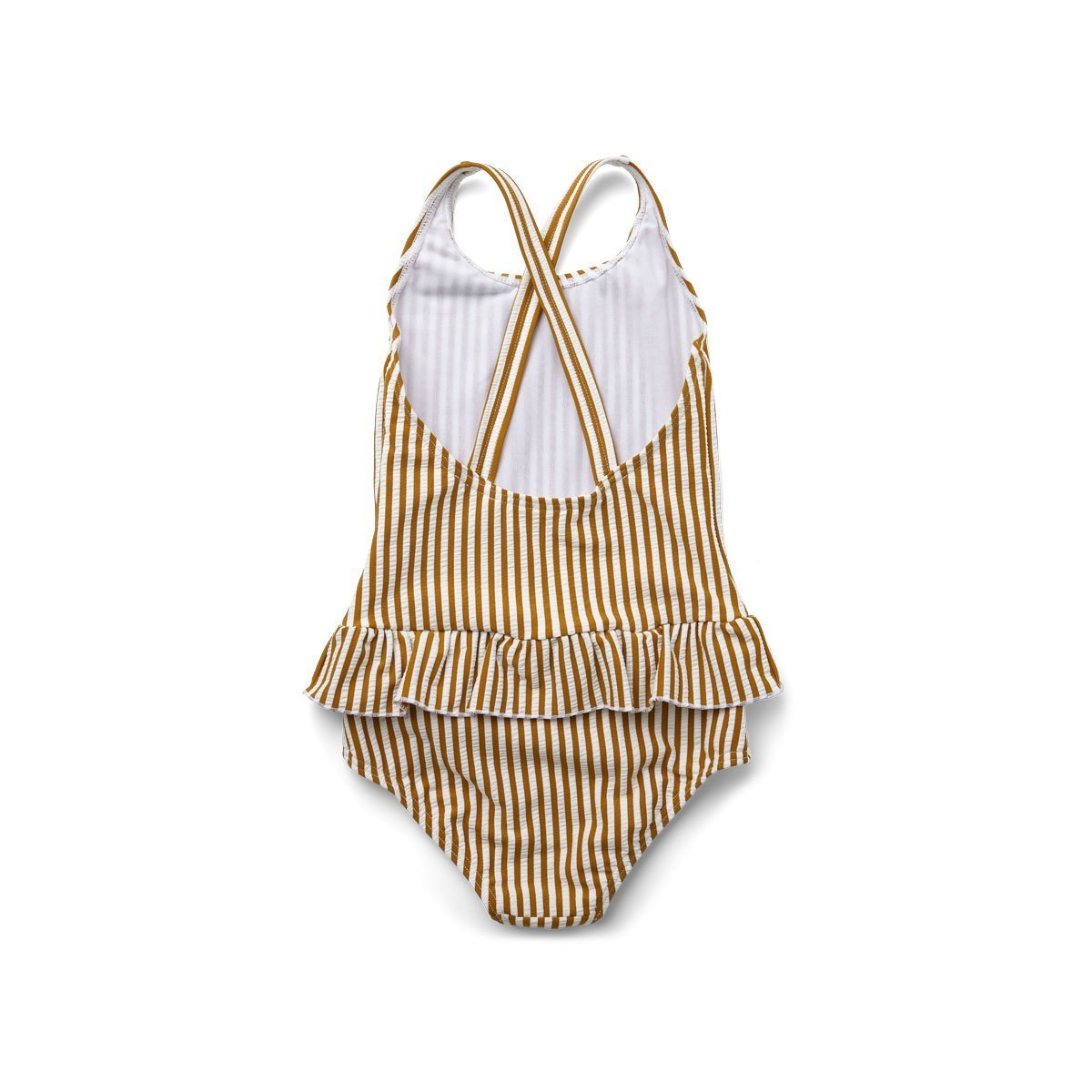 Liewood Amara Seersucker Swimsuit in Yarn Dye Mustard/White Stripe - Scandibørn