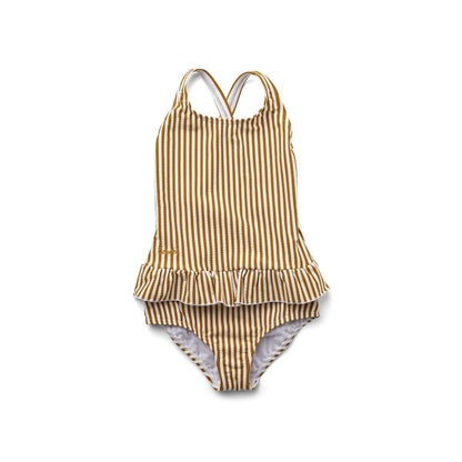 Liewood Amara Seersucker Swimsuit in Yarn Dye Mustard/White Stripe - Scandibørn