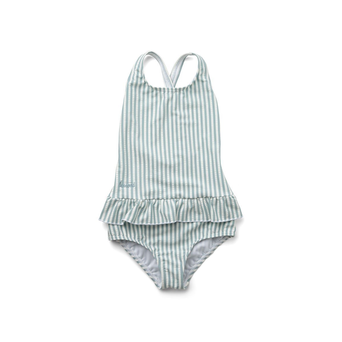 Liewood Amara Seersucker Swimsuit in Yarn Dye Sea Blue/White Stripe - Scandibørn