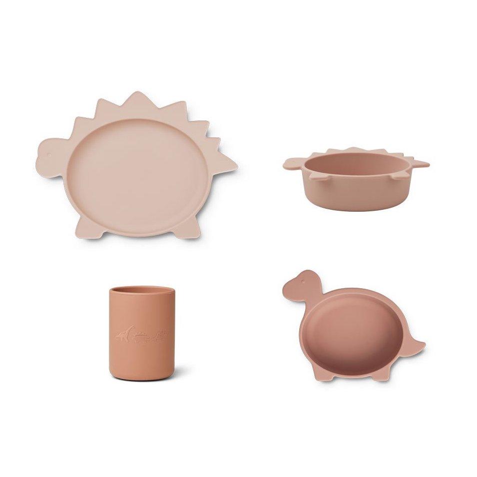 Liewood Cyrus Silicone Tableware in Dino Rose Multi Mix (3pc) - Scandibørn
