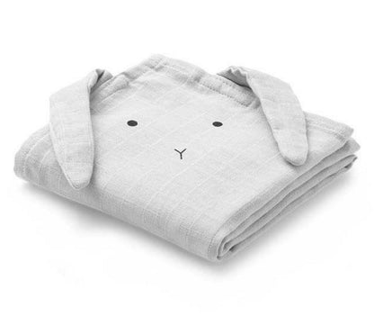 Liewood Hannah Rabbit muslin cloth in dumbo grey (2 pack) - Scandibørn