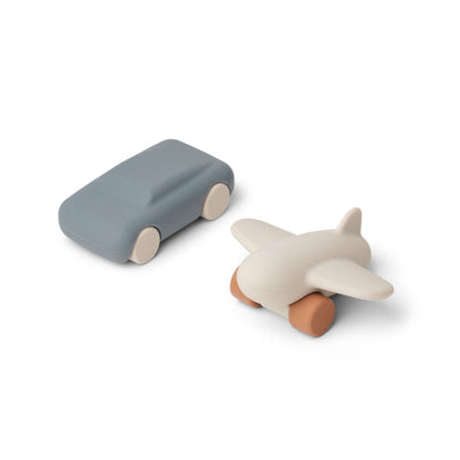 Liewood Kevin Car and Airplane Toys (2 Pack) - Blue Wave/Sandy Mix - Scandibørn