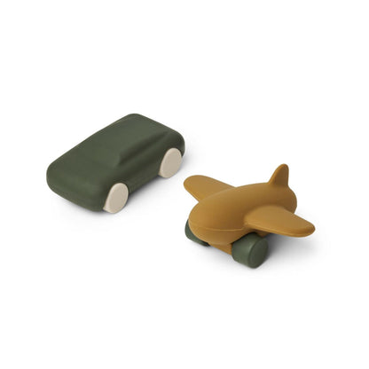 Liewood Kevin Car and Airplane Toys (2 Pack) - Hunter Green/Olive Green Mix - Scandibørn