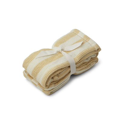 Liewood Leah Muslin Cloth in Y/D Stripe Wheat Yellow/Creme De La Creme (2 Pack) - Scandibørn
