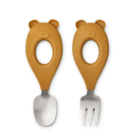 Liewood Stanley Baby Cutlery Set - Mr Bear / Golden Caramel