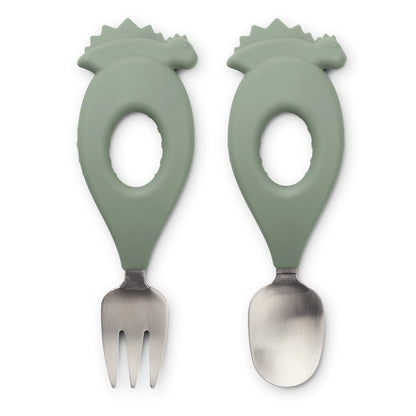 Liewood Stanley Baby Cutlery Set - Dino / Faune Green