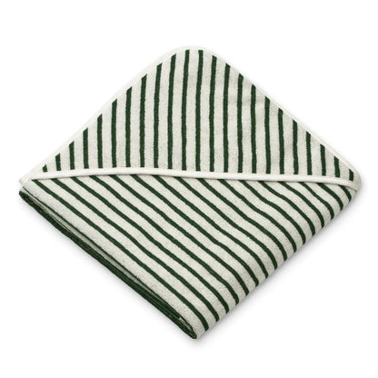 Liewood Louie Hooded Junior Towel Y/D Stripes - Garden Green / Creme De La Creme