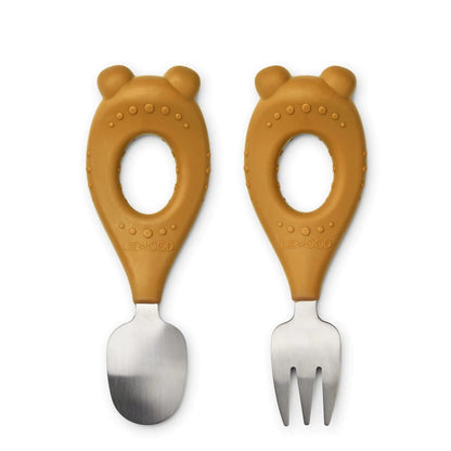 Liewood Stanley Baby Cutlery Set - Mr Bear / Golden Caramel