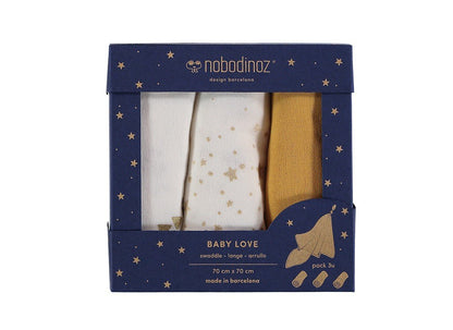 Nobodinoz Box 3U Baby Love Swaddle pack in Farniente Yellow - Scandibørn