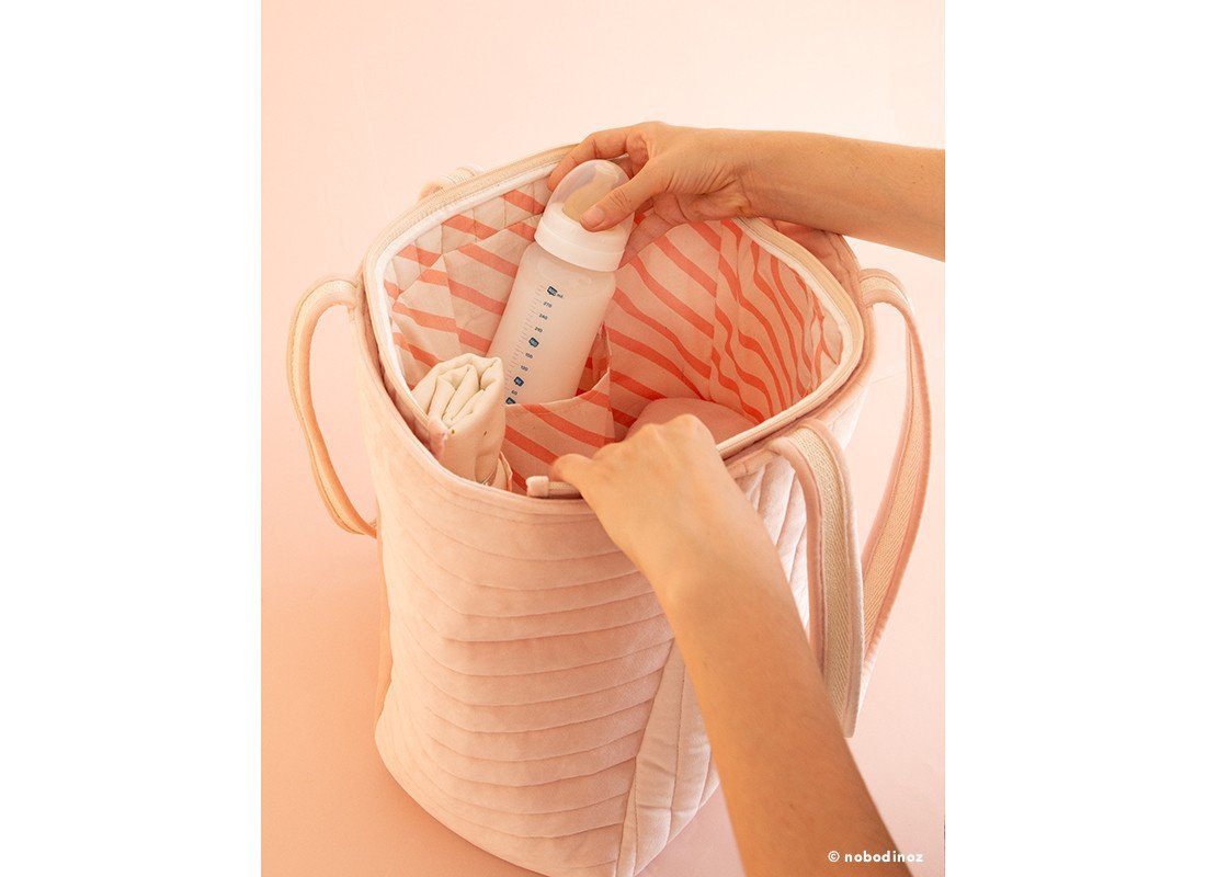 Nobodinoz Savanna Velvet Maternity Bag in Bloom Pink - Scandibørn