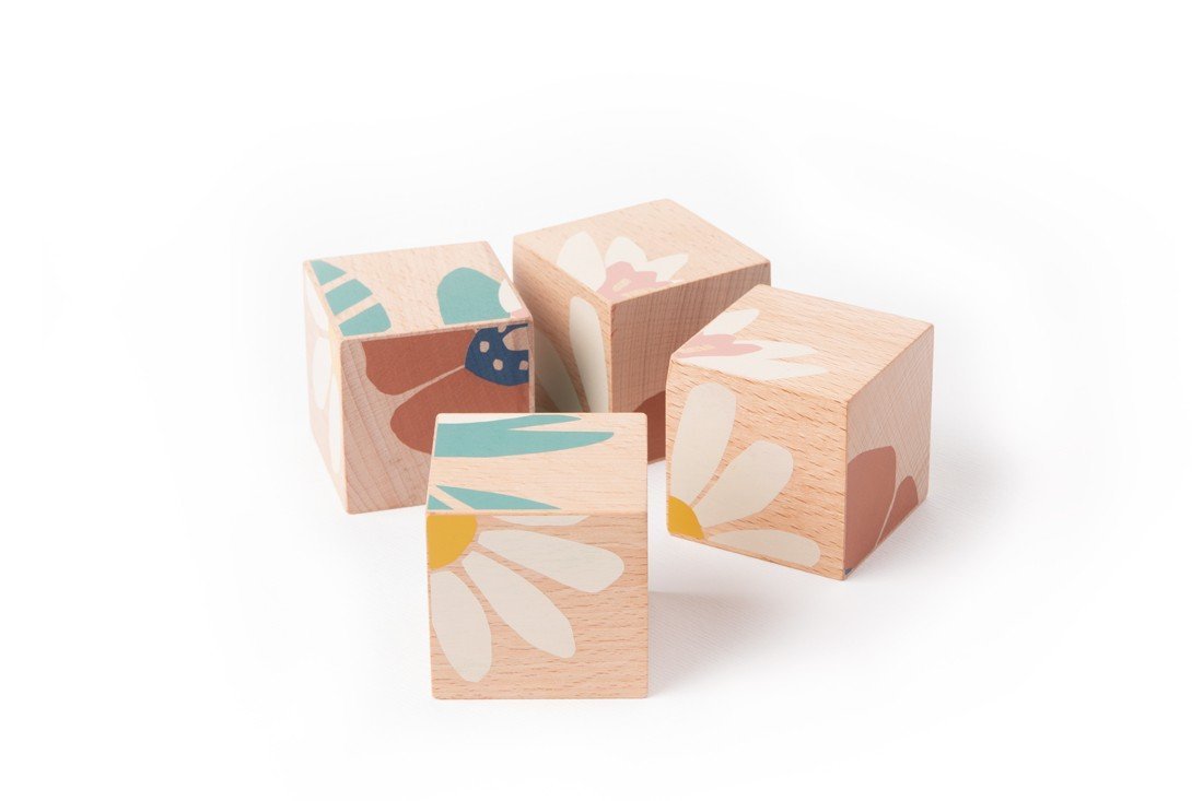 Nobodinoz Wooden Cubes Flower Puzzle - Scandibørn