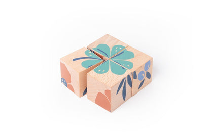 Nobodinoz Wooden Cubes Flower Puzzle - Scandibørn