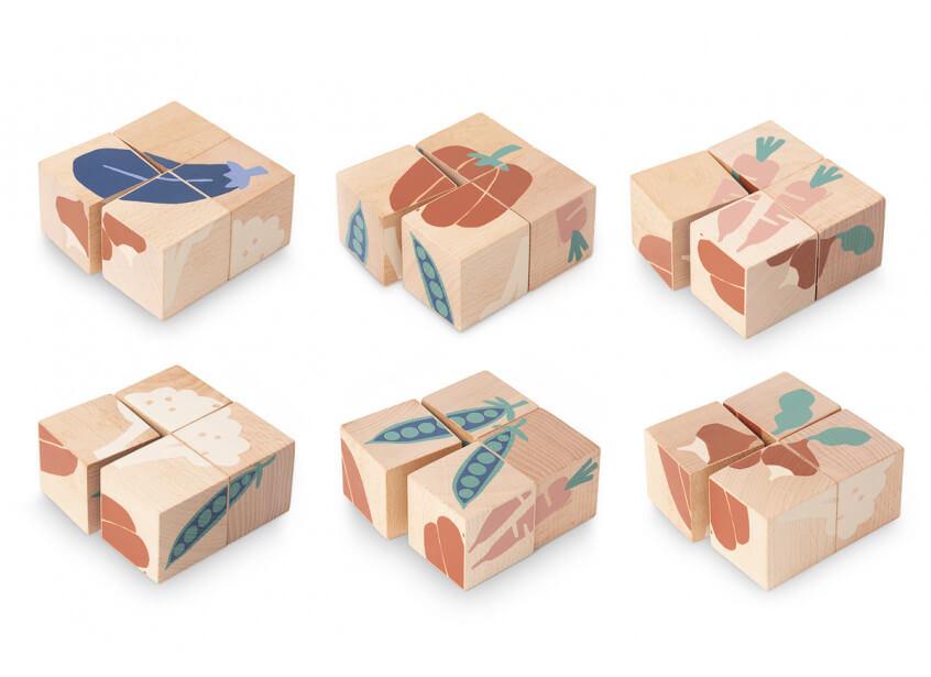 Nobodinoz Wooden Cubes Veggies Puzzle - Scandibørn