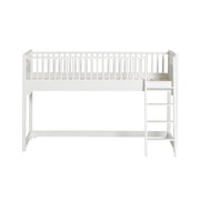 White Nordic-style Oliver Furniture Seaside Classic Low Loft Bed with built-in stairs and spacious storage underneath for children aged 6+.