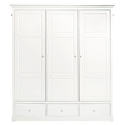 White triple wardrobe with three paneled doors, moveable shelves, hanging space, and three drawers from the Oliver Furniture Seaside Collection, ideal for children's bedrooms and nurseries.
