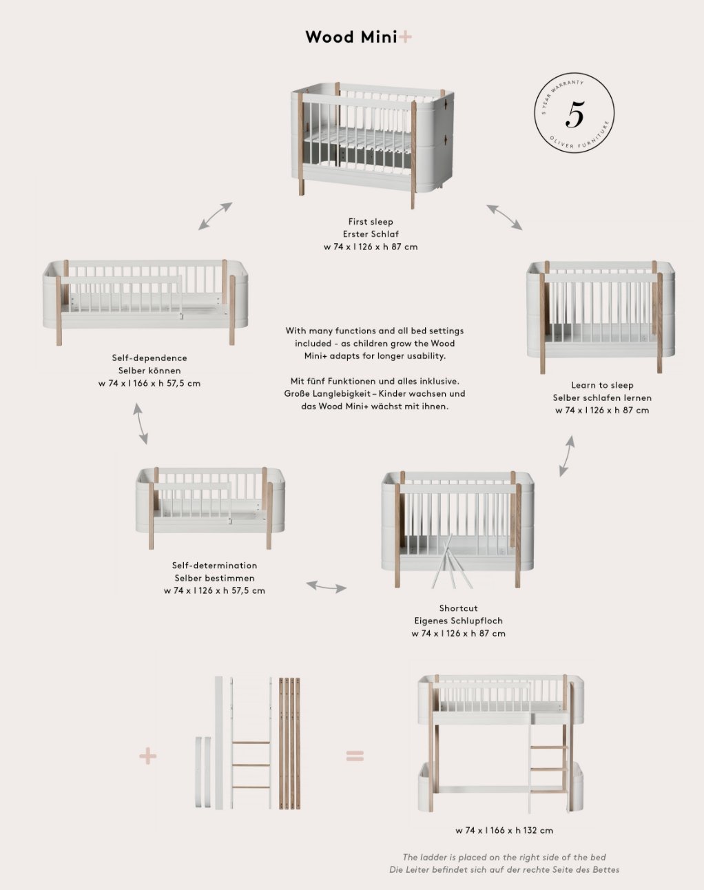 Oliver Furniture - Wood Mini + Low Loft Bed - Oak and White - Scandibørn