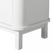 Oliver Furniture Wood Multi Cupboard 3 Doors in white with soft-close hinges, leather handles, adjustable shelves, and hanging rail for Scandinavian storage design.