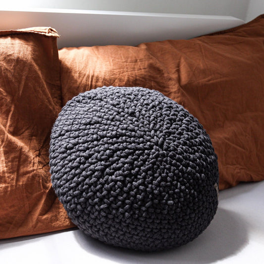 Zuri House Crochet Round Cushion - Charcoal