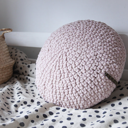 Zuri House Crochet Round Cushion - Powder Pink