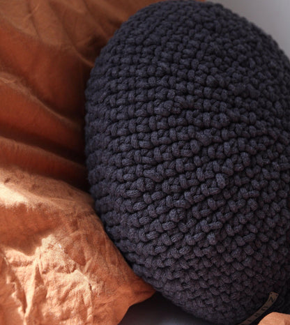 Zuri House Crochet Round Cushion - Charcoal