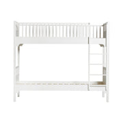 White Oliver Furniture Seaside Classic Bunk Bed with vertical ladder, featuring solid Nordic design construction in engineered birch wood for children ages 6 and up.
