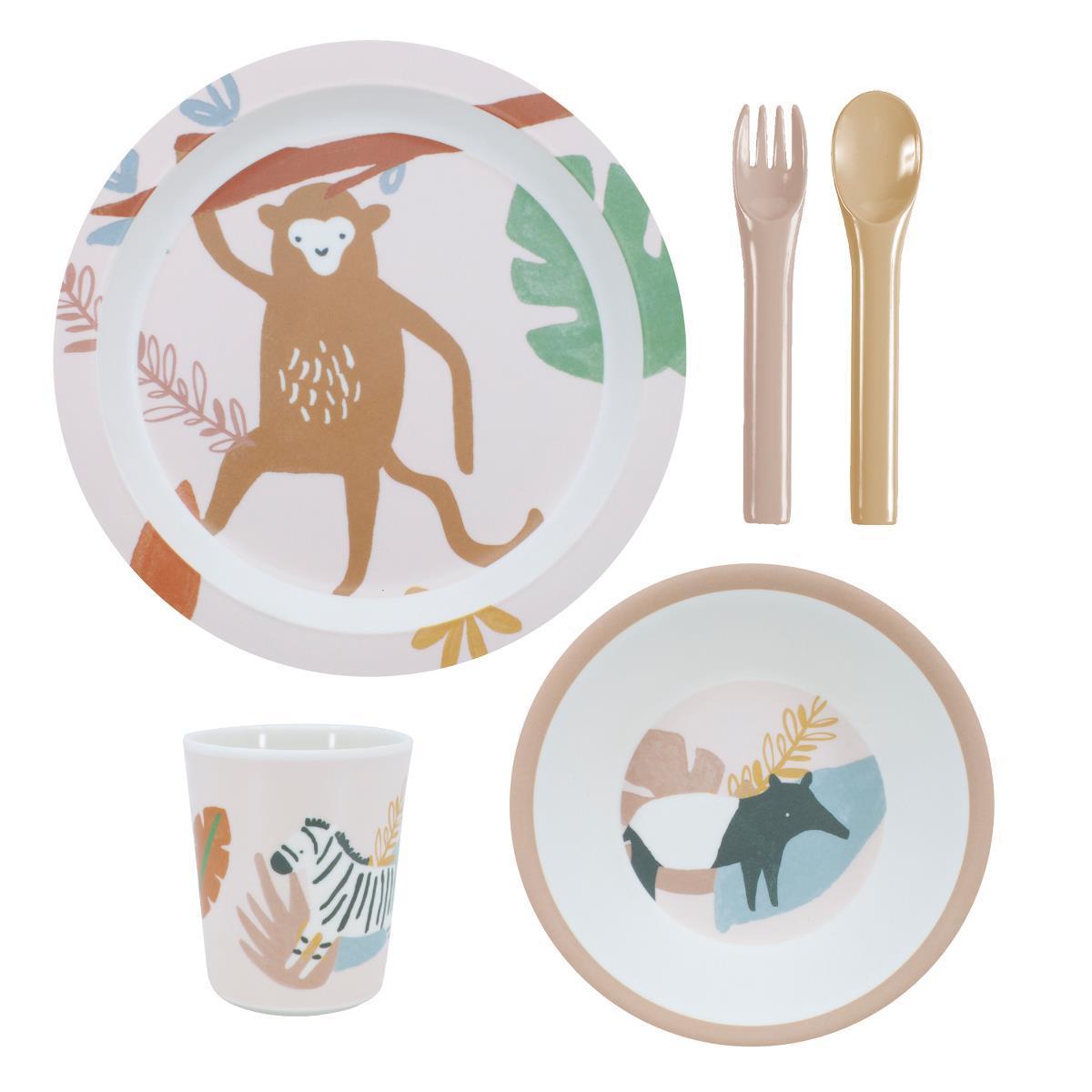 Sebra 5pc Tableware Gift Set - Wildlife Sunset Pink - Scandibørn