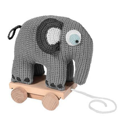 Sebra Crochet pull a long elephant toy in grey - Scandibørn