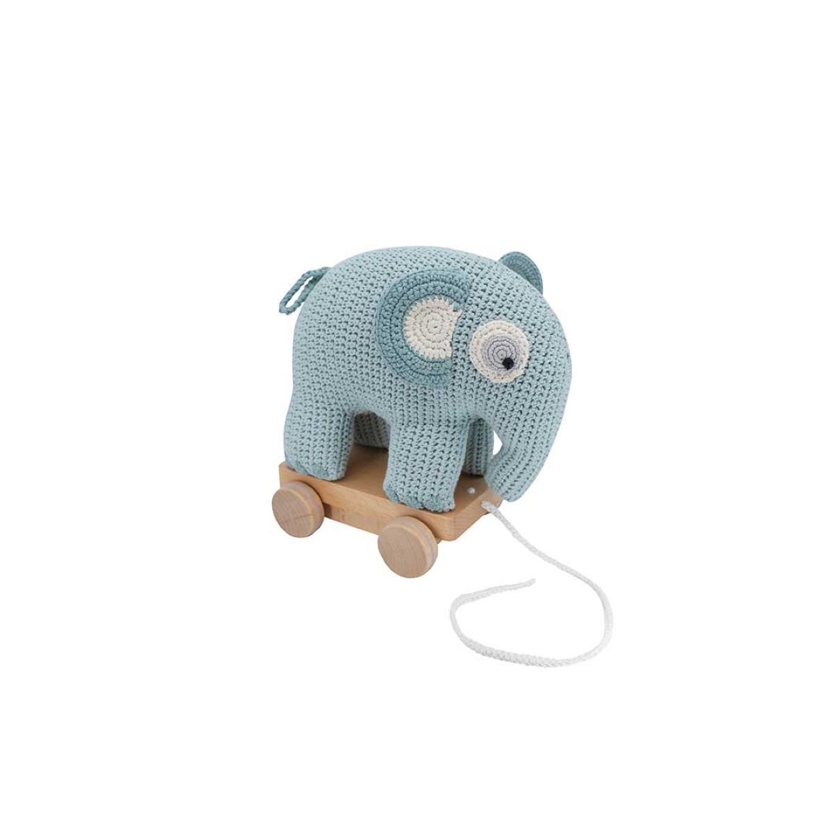 Sebra Crochet Pull Along Toy Fanto the Elephant in Bue Lagoon - Scandibørn