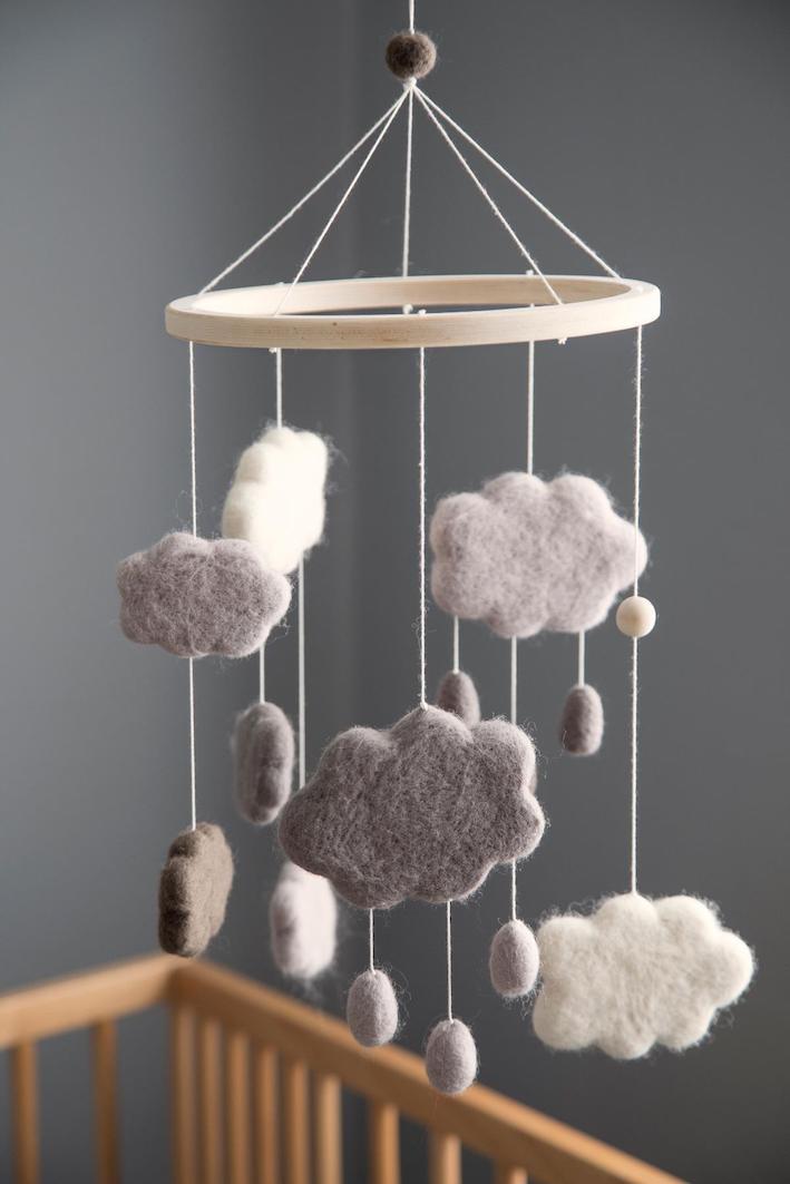 Sebra Mobile Felted Clouds Grey - Scandibørn