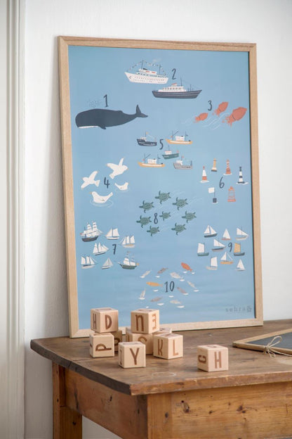 Sebra Numbers Poster in Seven Seas - Scandibørn