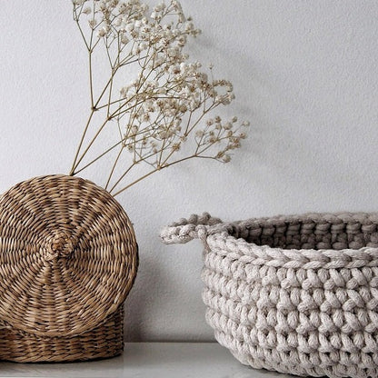 Zuri House Crochet Flat Basket - Beige