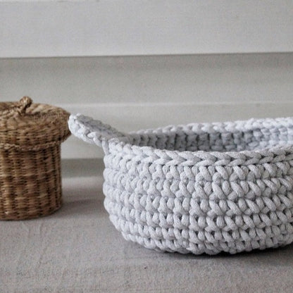 Zuri House Crochet Flat Basket - Light Grey