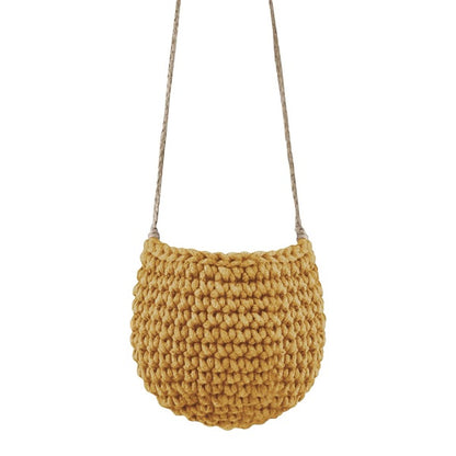 Zuri House Small Crochet Hanging Basket - Mustard