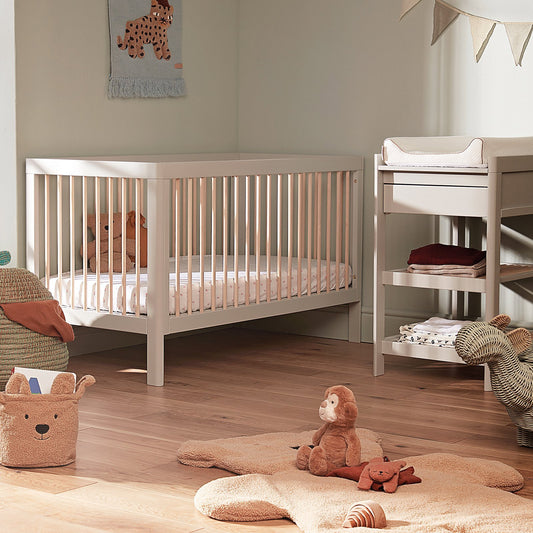 Troll Lukas 2 Piece Set - Cot And Changing Table With Drawer - Soft Grey/Natural - Scandibørn