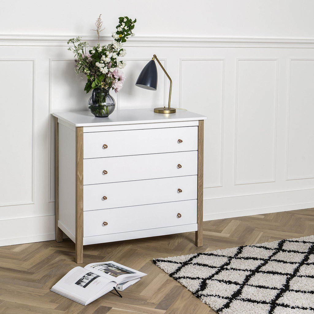 Wood 4 Drawer Dresser White Oak