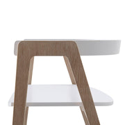 Oliver Furniture adjustable children's wooden armchair in white lacquered birch and white-oiled oak with two height settings for kids' bedrooms and desks.